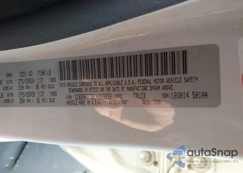 2020 Ram 1500 Big Horn 4X4 5'7 Box z USA, uszkodzony, nr VIN 1C6SRFFT6LN203833